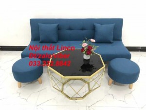 Bộ ghế sofa giường đa năng thông minh bật nằm nhỏ gọn sfg11 màu xanh dương da trời Nội thất Linco HCM Tphcm