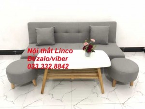 Set ghế sofa giường, sofa bed đa năng nhỏ gọn màu xám trắng vải bố sfg04 giá rẻ Nội thất Linco HCM Tphcm