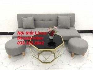 Set ghế sofa giường, sofa bed đa năng nhỏ gọn màu xám trắng vải bố sfg04 giá rẻ Nội thất Linco HCM Tphcm