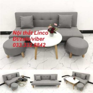 Set ghế sofa giường, sofa bed đa năng nhỏ gọn màu xám trắng vải bố sfg04 giá rẻ Nội thất Linco HCM Tphcm