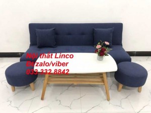 Combo bàn ghế sofa giường giá rẻ chất lượng màu xanh dương đậm vải bố sfg07 Nội thất Linco HCM Tphcm Hóc môn Củ Chi Bình Chánh
