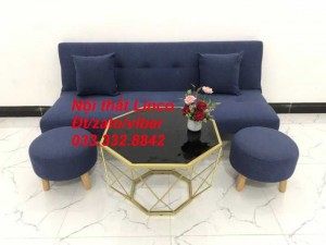 Combo bàn ghế sofa giường giá rẻ chất lượng màu xanh dương đậm vải bố sfg07 Nội thất Linco HCM Tphcm Hóc môn Củ Chi Bình Chánh