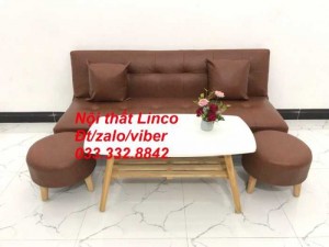Set bộ bàn ghế sofa giường, sofa bed đa năng giá rẻ sfg08 simili giả da nâu cafe Nội thất Linco HCM Sài gòn quận 1 2 3 4 5 6 7 8 9 10 11 12