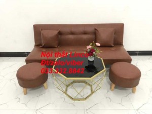 Set bộ bàn ghế sofa giường, sofa bed đa năng giá rẻ sfg08 simili giả da nâu cafe Nội thất Linco HCM Sài gòn quận 1 2 3 4 5 6 7 8 9 10 11 12