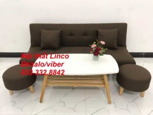 Bộ ghế sofa giường mini diện tích nhỏ sfg09 màu nâu đậm cafe vải bố Nội thất Linco HCM tphcm giá rẻ uy tín chất lượng quận thủ đức, 2, 9, bình thạnh