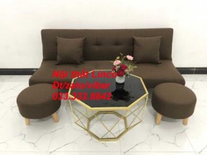 Bộ ghế sofa giường mini diện tích nhỏ sfg09 màu nâu đậm cafe vải bố Nội thất Linco HCM tphcm giá rẻ uy tín chất lượng quận thủ đức, 2, 9, bình thạnh