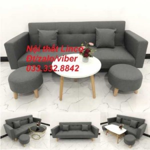 Combo bộ ghế sofa giường, sofa băng bật giường nằm phòng khách sfgtv04 xám lông chuột Nội thất Linco HCM Tphcm SG Sài gòn gò vấp