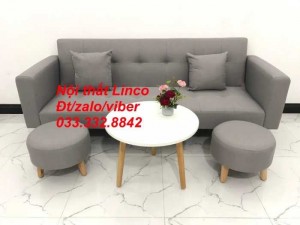 Bộ ghế sofa giường 2 tay vịn, sofa băng bật nằm đa năng thông minh sfgtv07 màu xám trắng vải bố Nội thất Linco HCM Tphcm Sài Gòn quận 2 3 4 5 6 7