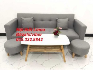 Bộ ghế sofa giường 2 tay vịn, sofa băng bật nằm đa năng thông minh sfgtv07 màu xám trắng vải bố Nội thất Linco HCM Tphcm Sài Gòn quận 2 3 4 5 6 7