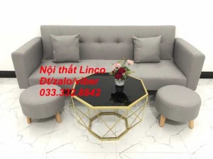 Bộ ghế sofa giường 2 tay vịn, sofa băng bật nằm đa năng thông minh sfgtv07 màu xám trắng vải bố Nội thất Linco HCM Tphcm Sài Gòn quận 2 3 4 5 6 7