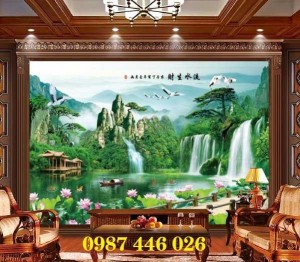 Tranh gạch men sơn thủy hữu tình, tranh 3d, tranh ốp tường HP722
