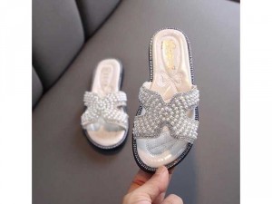 Dép chữ H đính hột đế đen