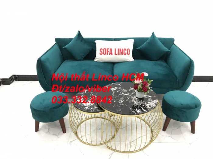 Bộ bàn ghế Sofa băng SFBg12 xanh nhung giá rẻ