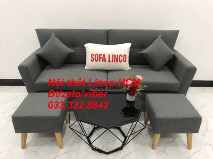 Bộ bàn ghế Sofa băng văng dài SFBg05 xám lông chuột giá rẻ Nội thất Linco Tphcm HCM Sài Gòn gò vấp, củ chi, hóc môn, bình chánh