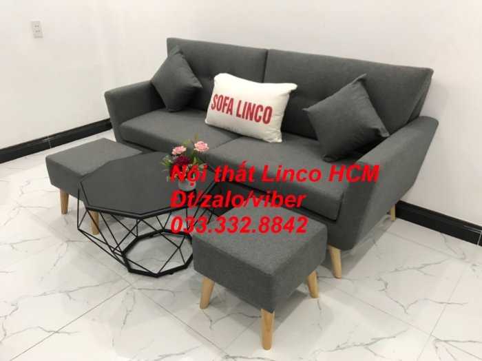 Bộ bàn ghế Sofa băng văng dài SFBg05 xám lông chuột giá rẻ Nội thất Linco Tphcm HCM Sài Gòn gò vấp, củ chi, hóc môn, bình chánh