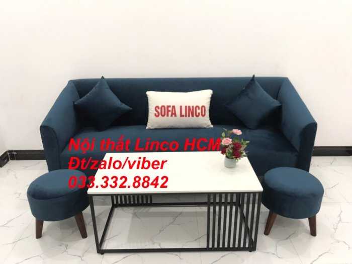 Bộ bàn ghế Sofa băng văng dài SFBg08 xanh dương đậm giá rẻ Nội thất Linco Tphcm HCM Sài Gòn quận 6 7 8 9 10 11 12