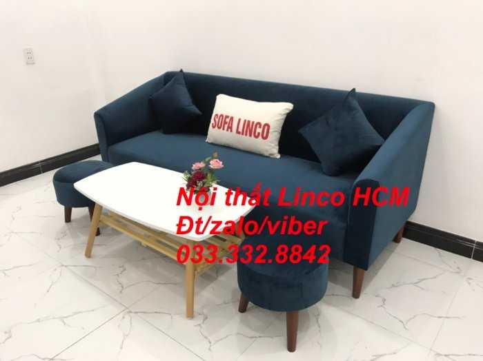 Bộ bàn ghế Sofa băng văng dài SFBg08 xanh dương đậm giá rẻ Nội thất Linco Tphcm HCM Sài Gòn quận 6 7 8 9 10 11 12