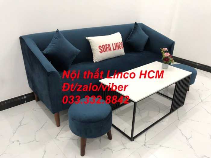 Bộ bàn ghế Sofa băng văng dài SFBg08 xanh dương đậm giá rẻ Nội thất Linco Tphcm HCM Sài Gòn quận 6 7 8 9 10 11 12