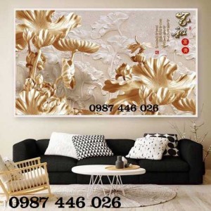 Tranh gạch hoa sen, tranh ốp tường, tranh trang trí Hp8733