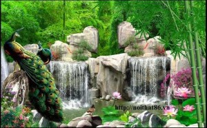 Tranh gạch chim công, tranh ốp tường, gạch trang trí HP489