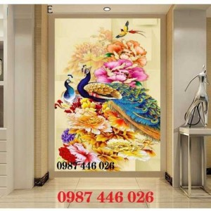 Tranh gạch chim công, tranh ốp tường, gạch trang trí HP489