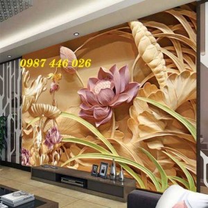 Gạch tranh hoa sen 3d trang trí tường đẹp HP6994
