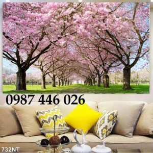 Tranh hoa đào, gạch tranh bình hoa đào 3d, tranh ốp tường, tranh trang trí HP522