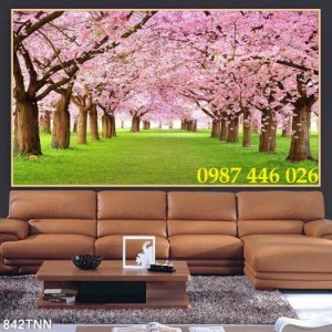 Tranh hoa đào, gạch tranh bình hoa đào 3d, tranh ốp tường, tranh trang trí HP522