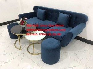 Bộ ghế sofa băng BgTC01 xanh dương đậm vải nhung