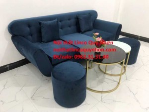 Bộ ghế sofa băng BgTC01 xanh dương đậm vải nhung