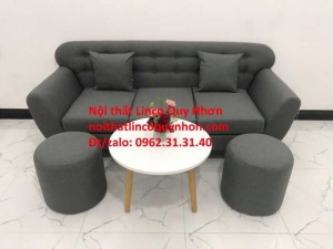 Set ghế sofa băng BgTC02 xám lông chuột, xám đen vải bố