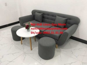Set ghế sofa băng BgTC02 xám lông chuột, xám đen vải bố
