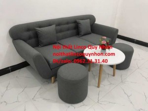 Set ghế sofa băng BgTC02 xám lông chuột, xám đen vải bố
