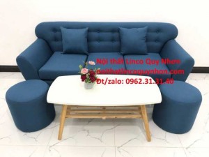 Bộ bàn ghế sofa băng BgTC03 xanh dương da trời vải bố