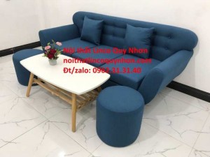 Bộ bàn ghế sofa băng BgTC03 xanh dương da trời vải bố