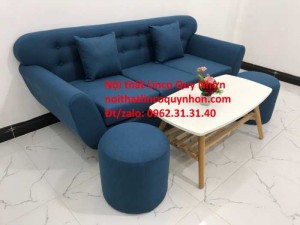 Bộ bàn ghế sofa băng BgTC03 xanh dương da trời vải bố