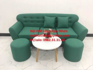 Sofa băng | Bộ ghế sofa băng BgTC05 xanh ngọc vải bố | Nội thất Linco Quy Nhơn