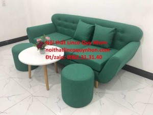 Sofa băng | Bộ ghế sofa băng BgTC05 xanh ngọc vải bố | Nội thất Linco Quy Nhơn