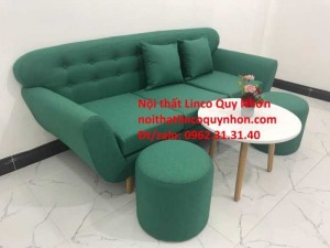 Sofa băng | Bộ ghế sofa băng BgTC05 xanh ngọc vải bố | Nội thất Linco Quy Nhơn