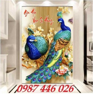 Tranh gạch men đôi chim công 3d HP5469