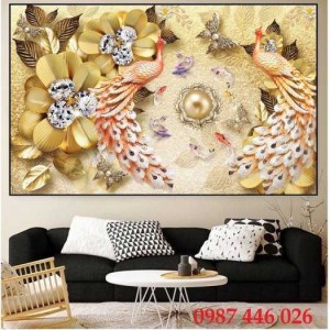 Tranh gạch men đôi chim công 3d HP5469