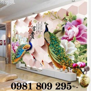 Gạch tranh 3d chim công sứ ngọc đẹp