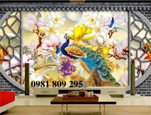Gạch tranh 3d chim công sứ ngọc đẹp