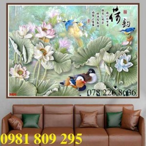 Gạch tranh 3 hồ điệp - tranh hoa sen