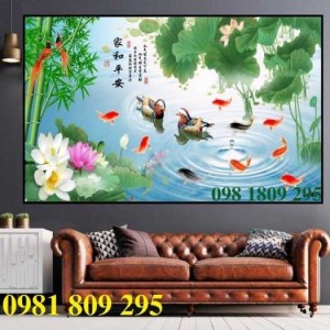 Gạch tranh 3 hồ điệp - tranh hoa sen