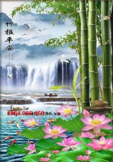 Tranh gạch 3d rừng trúc phòng khách đẹp