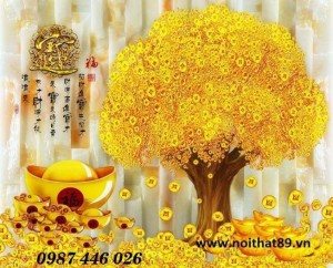 Gạch tranh cây tiền lộc vàng HP572