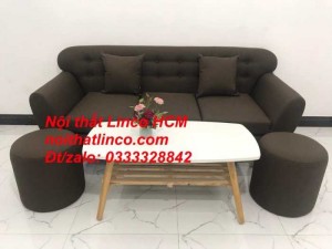 Sofa băng BgTC03 | Sofa băng màu nâu cafe đậm | Ghế sofa văng dài 1m9 vải bố | Nội thất Linco HCM Tphcm Sài Gòn