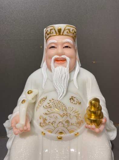 Tượng thần tài thổ địa, tượng tài địa bằng đá trắng họa tiết dát vàng đẹp