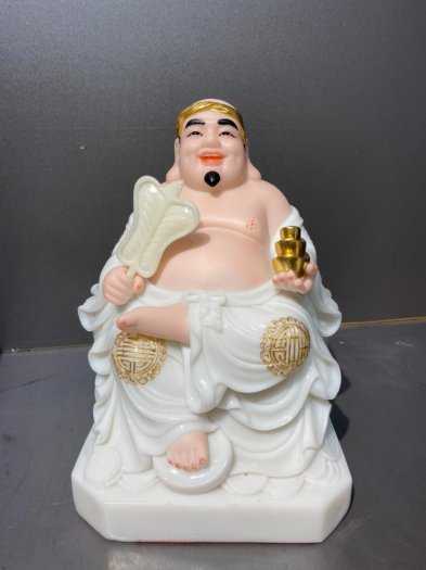 Tượng thần tài thổ địa, tượng tài địa bằng đá trắng họa tiết dát vàng đẹp